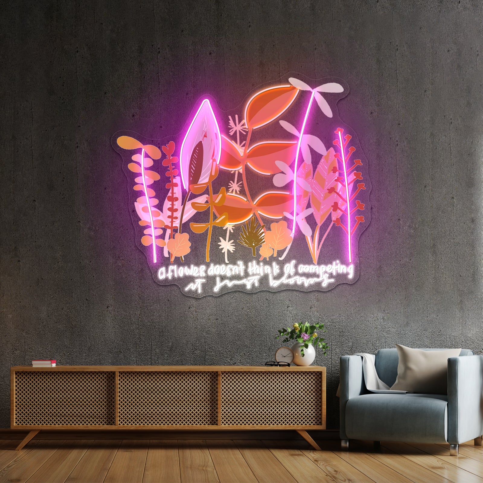 A Flower Doesnt Think Of Competing Neon Signs Artwork For Home