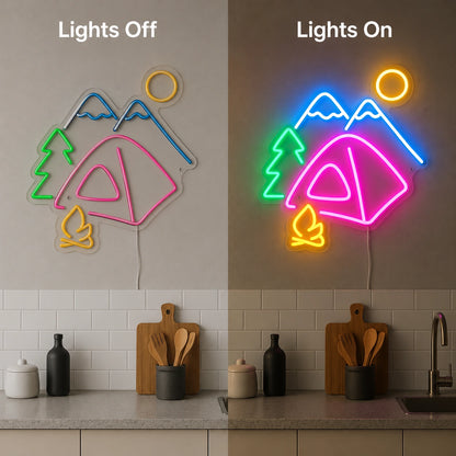 A Frame Cabin Neon Sign LED Neon Sign day and night comparison