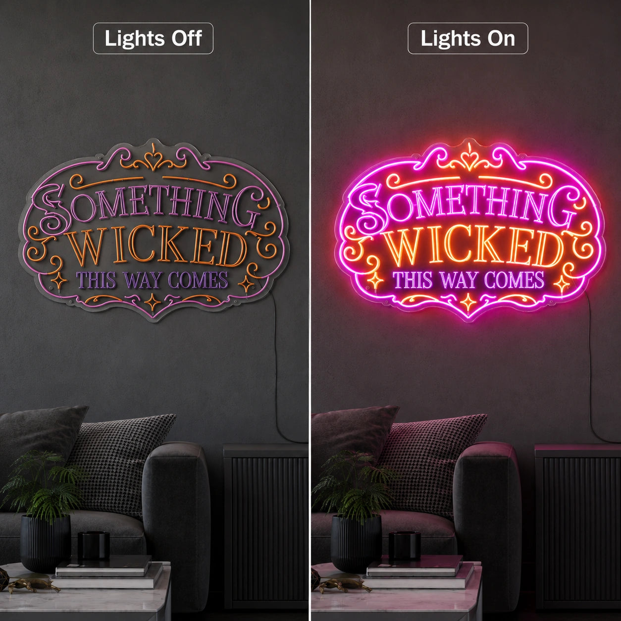 A Hanging From LED Neon Sign - 06 Day Night Comparison
