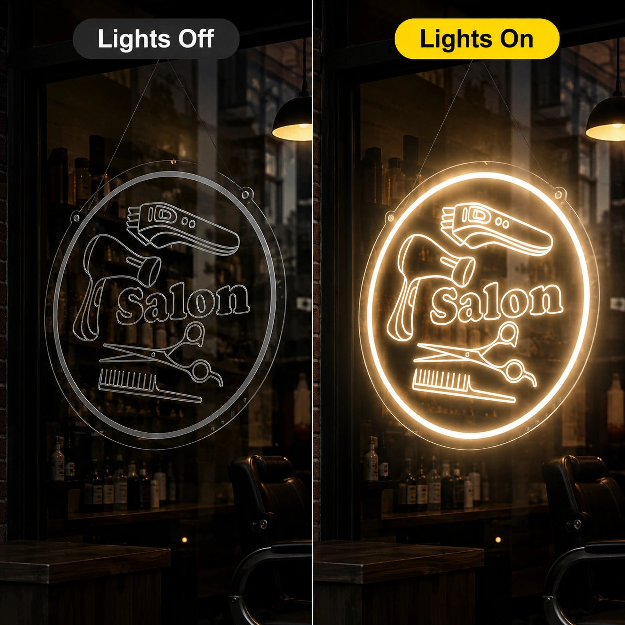A In Front LED Neon Sign - 06 Day Night Comparison