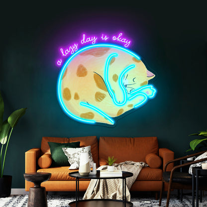 A Lazy Day Is Okay Cat Neon Signs For Cheap Neon Signs Artwork - Size and dimension reference