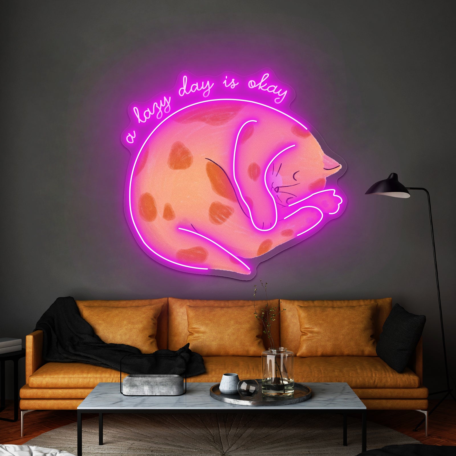 A Lazy Day Is Okay Cat Neon Signs For Cheap Neon Signs Artwork - LED neon sign close-up detail