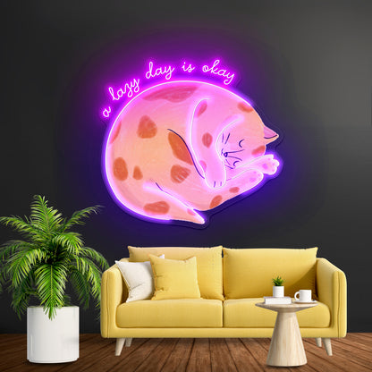 A Lazy Day Is Okay Cat Neon Signs For Cheap Neon Signs Artwork - Neon sign mounted on wall in room