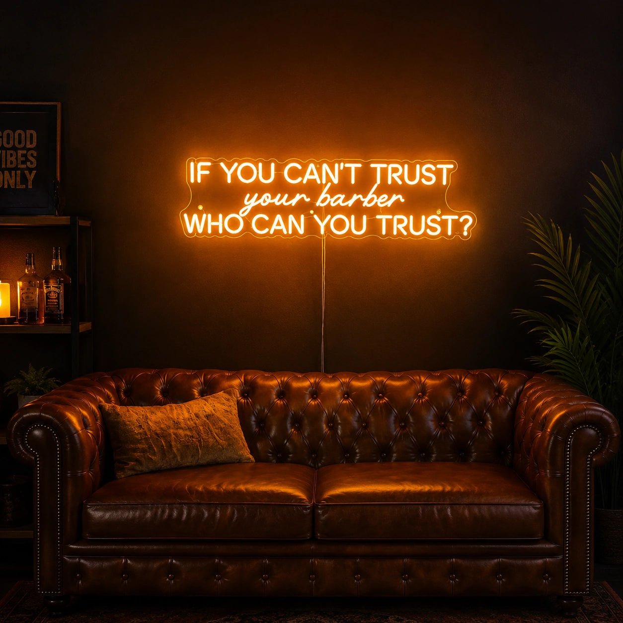 A Leather Couch With A LED Neon Sign - 01 Original Product Image