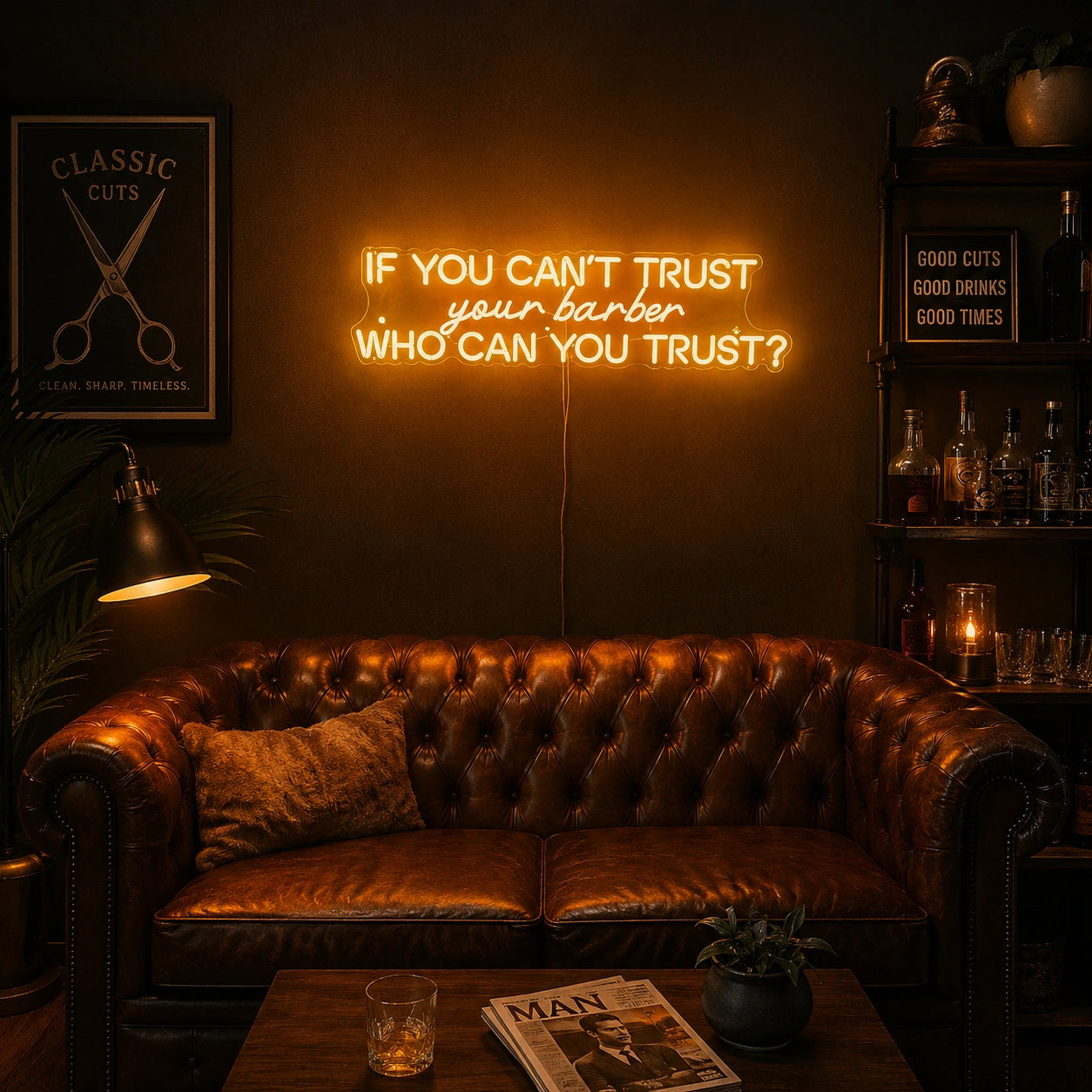 A Leather Couch With A LED Neon Sign - 02 High-Converting Product Image
