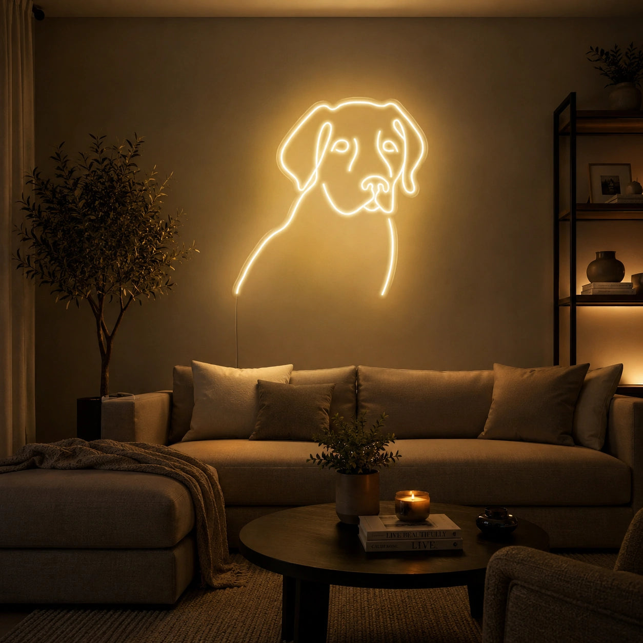 A Living Room With A LED Neon Sign - 03 Real Lifestyle Scene