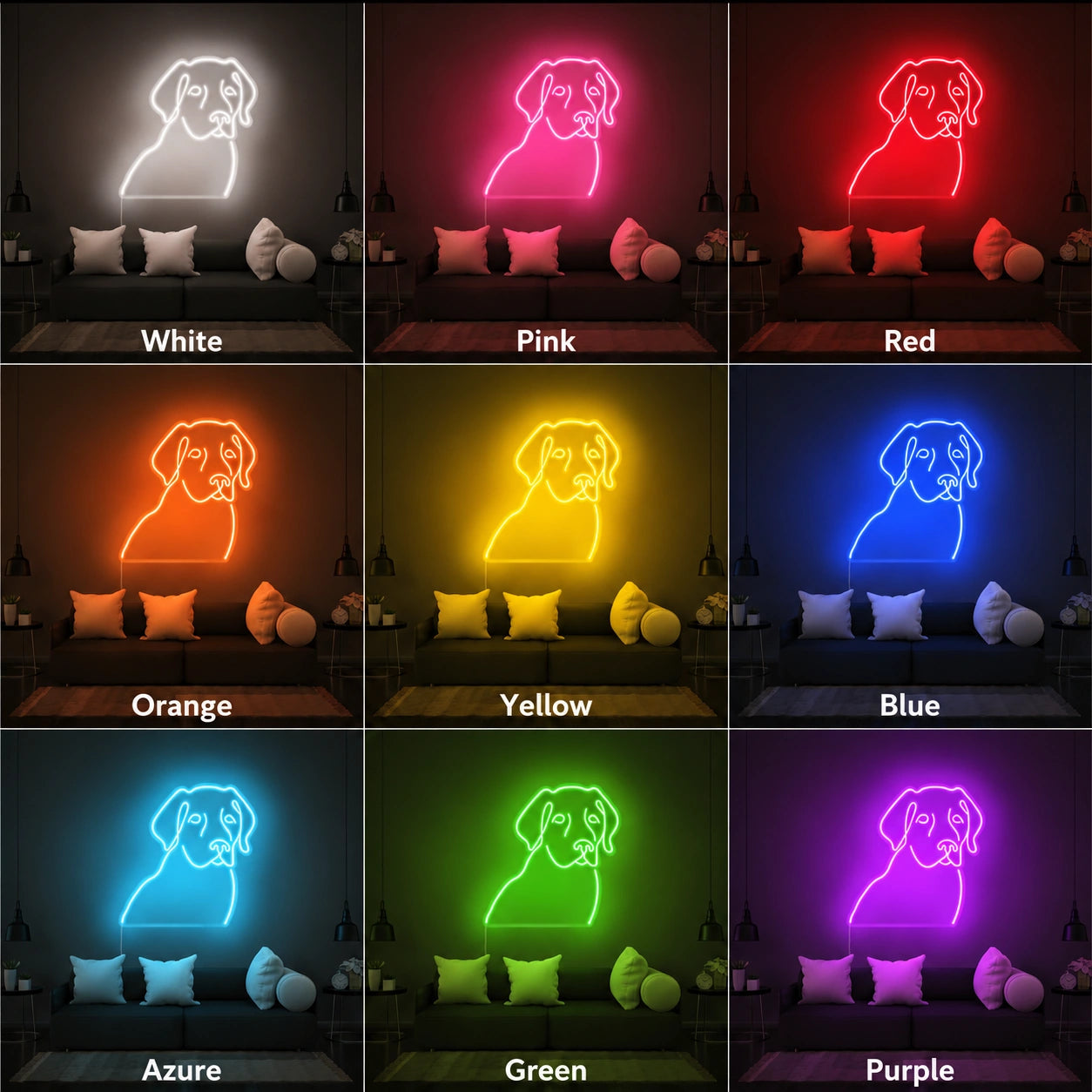 A Living Room With A LED Neon Sign - 05 Color Grid
