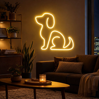 A Person Standing Next To LED Neon Sign Dog Neon Sign - 03 Real Lifestyle Scene