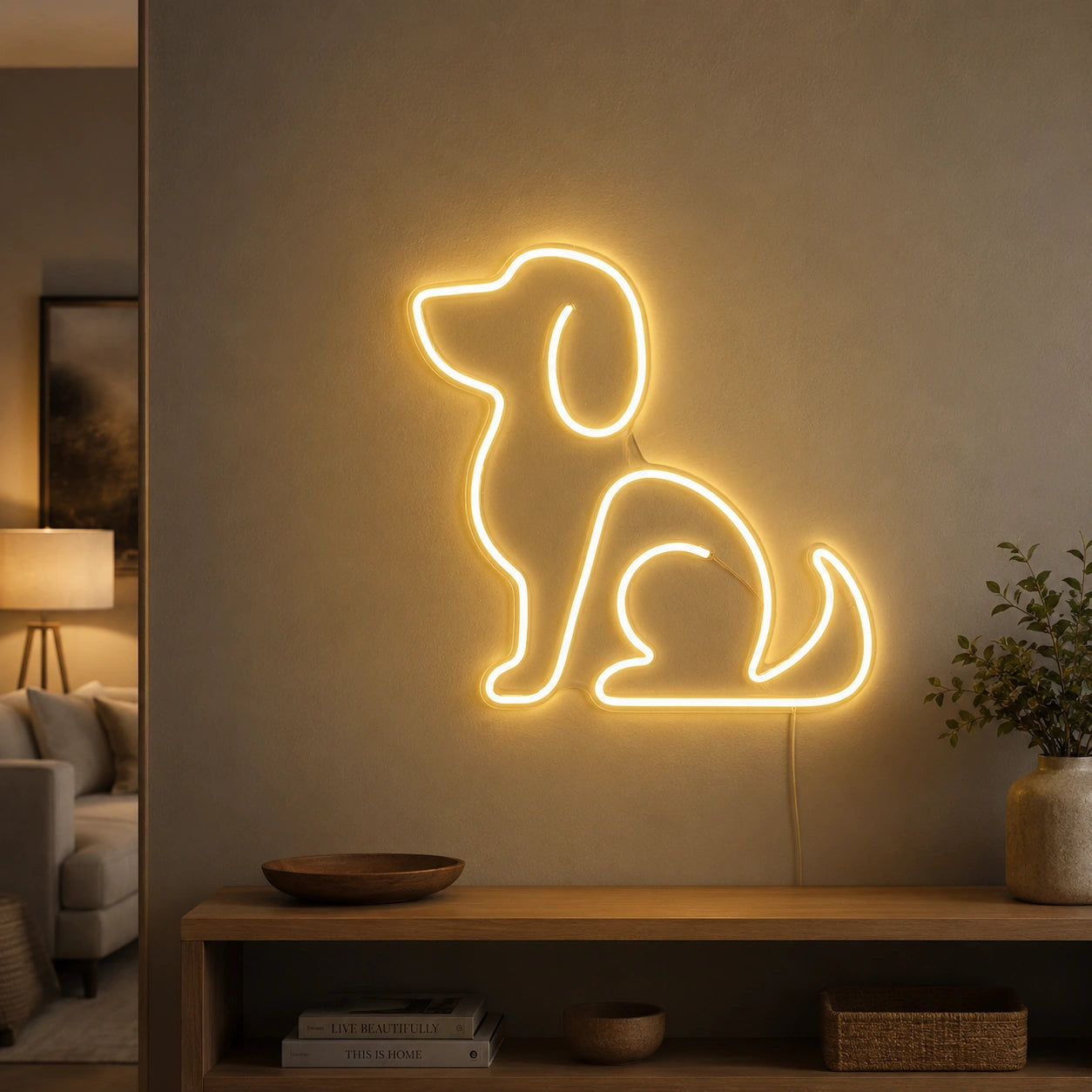 A Person Standing Next To LED Neon Sign Dog Neon Sign - 04 Size Image