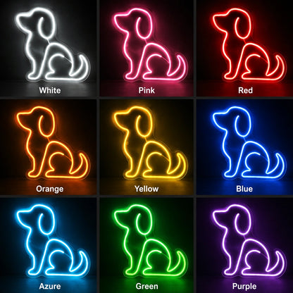 A Person Standing Next To LED Neon Sign Dog Neon Sign - 05 Color Grid