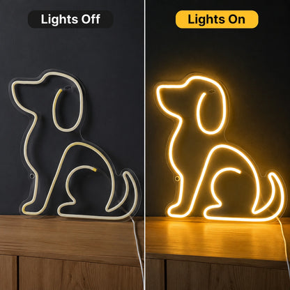 A Person Standing Next To LED Neon Sign Dog Neon Sign - 06 Day Night Comparison