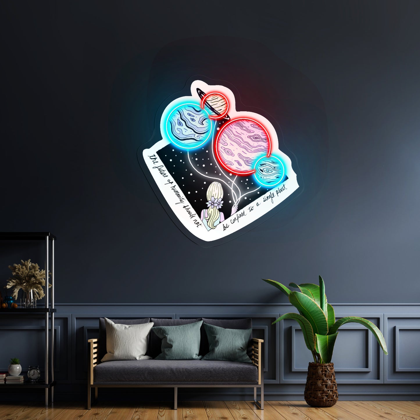 A Single Planet Multicolor Woman Artwork Unique Custom Neon Light Sign