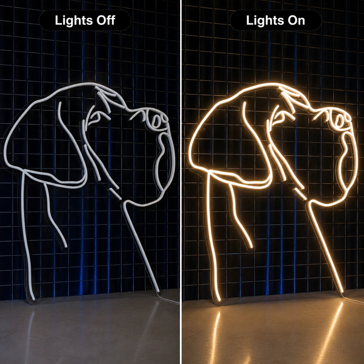 A With A LED Neon Sign Dog Neon Sign - 06 Day Night Comparison