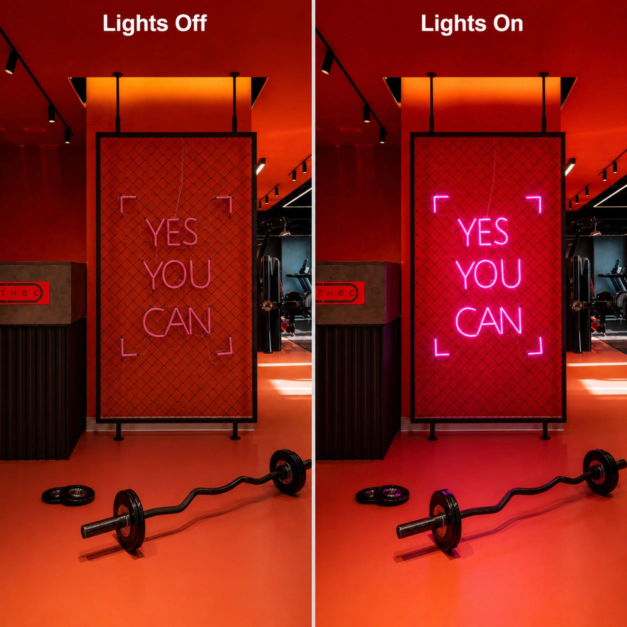 A With The LED Neon Sign Gym Neon Sign - 06 Day Night Comparison