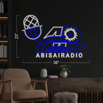 Abisairadio Blue White Globe Headphone Led Neon Sign For Radio Cafe Decor | Shineneon