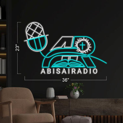 Abisairadio Blue White Globe Headphone Led Neon Sign For Radio Cafe Decor | Shineneon