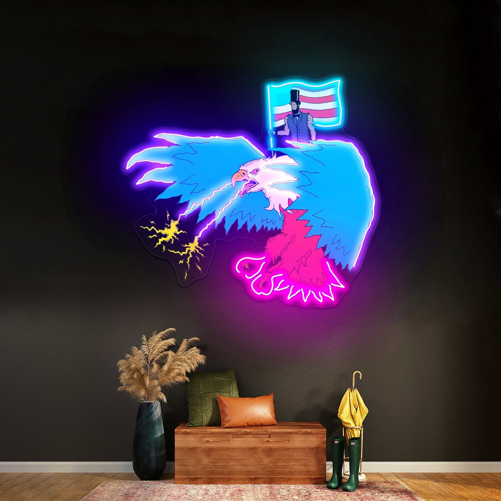 Abraham Lincoln Riding Eagle With Lasers Neon Signs For Aesthetic Neon Signs Artwork - Shineneon