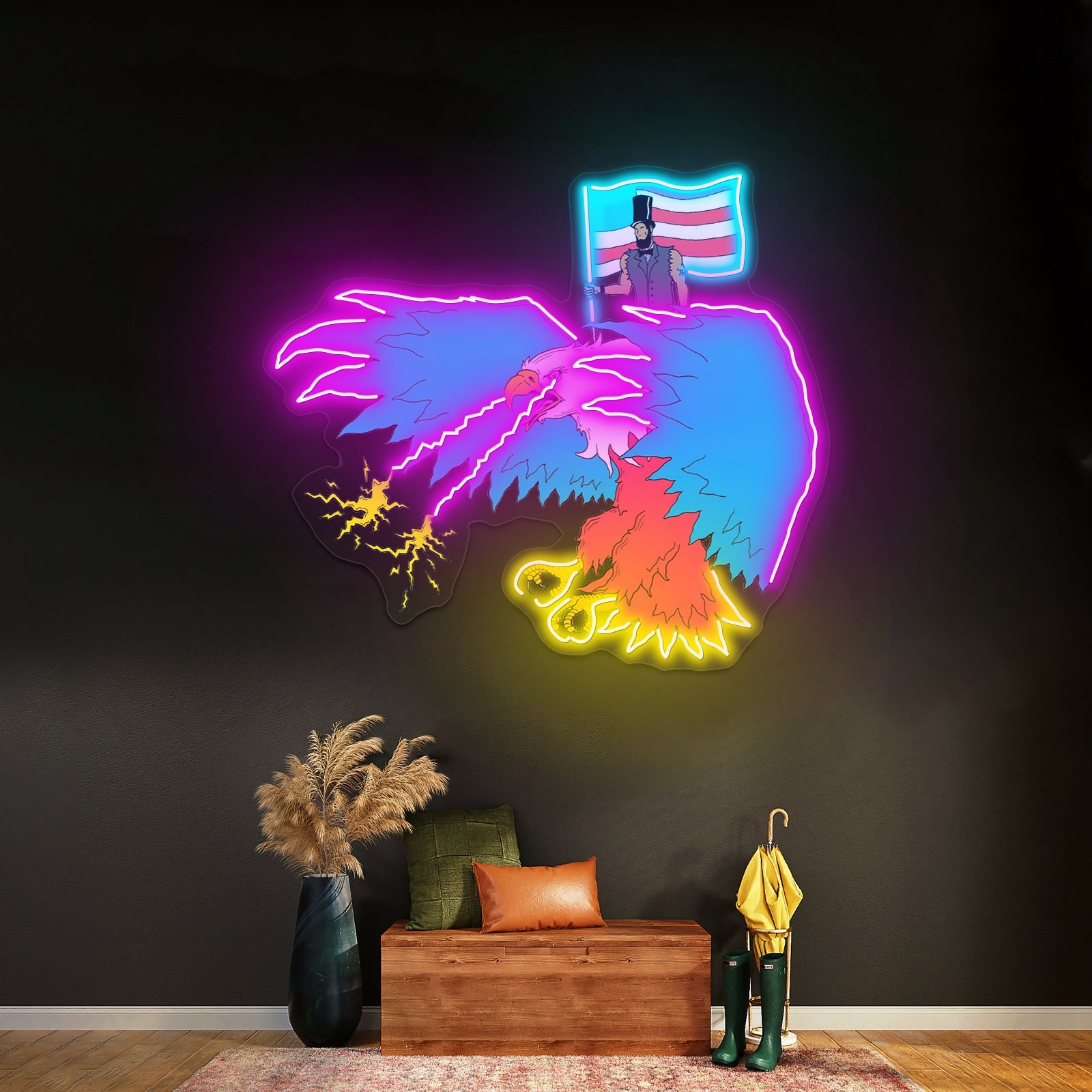Abraham Lincoln Riding Eagle With Lasers Neon Signs For Aesthetic Neon Signs Artwork - Shineneon