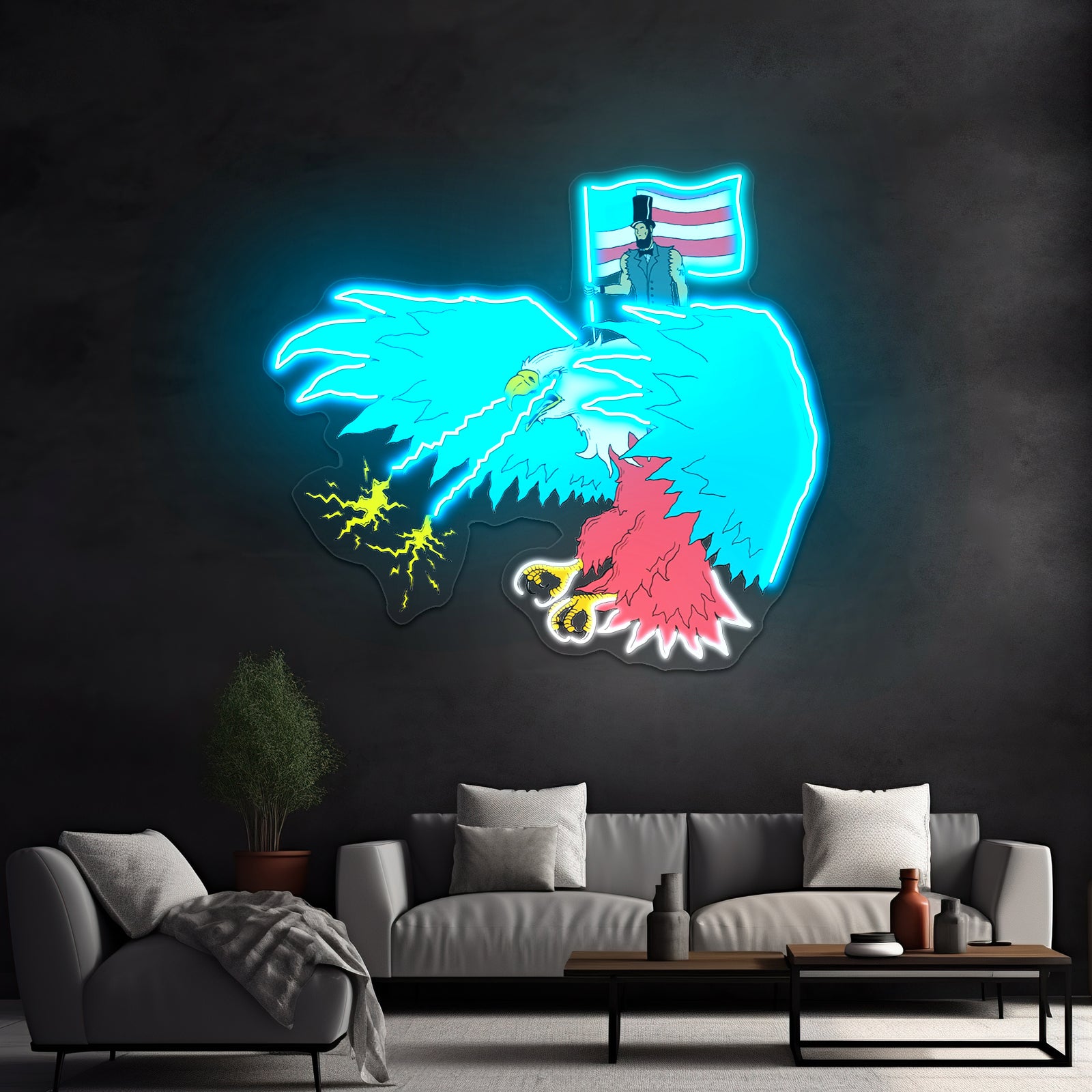 Abraham Lincoln Riding Eagle With Lasers Neon Signs For Aesthetic Neon Signs Artwork