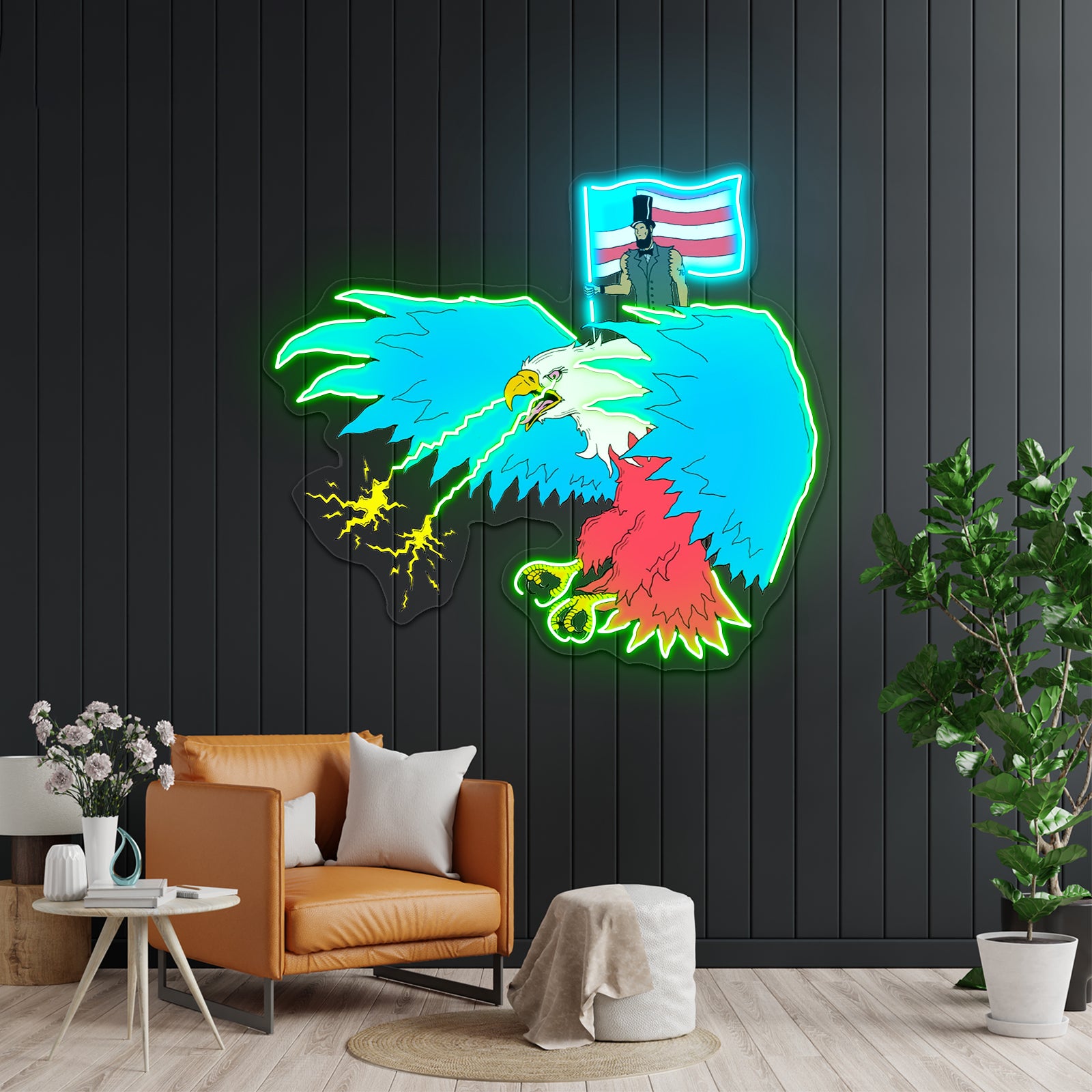 Abraham Lincoln Riding Eagle With Lasers Neon Signs For Aesthetic Neon Signs Artwork