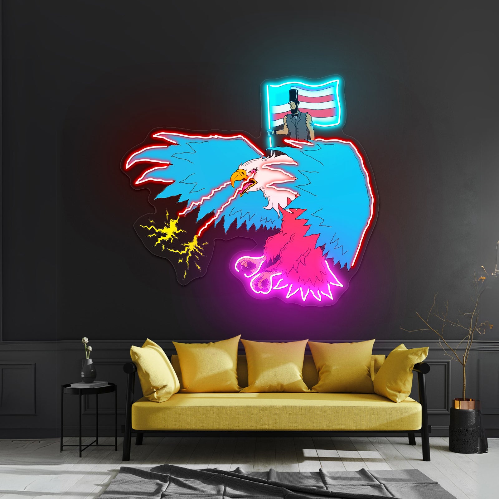 Abraham Lincoln Riding Eagle With Lasers Neon Signs For Aesthetic Neon Signs Artwork