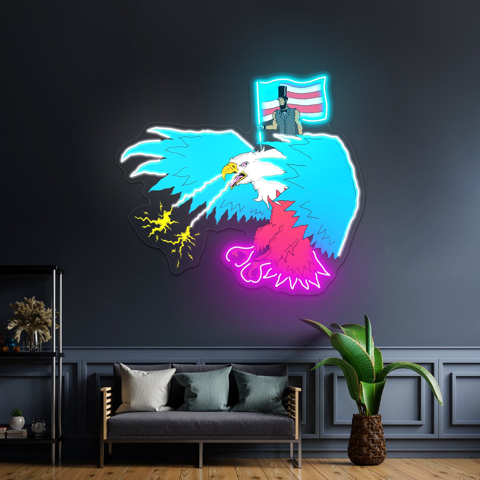Abraham Lincoln Riding Eagle With Lasers Neon Signs For Aesthetic Neon Signs Artwork