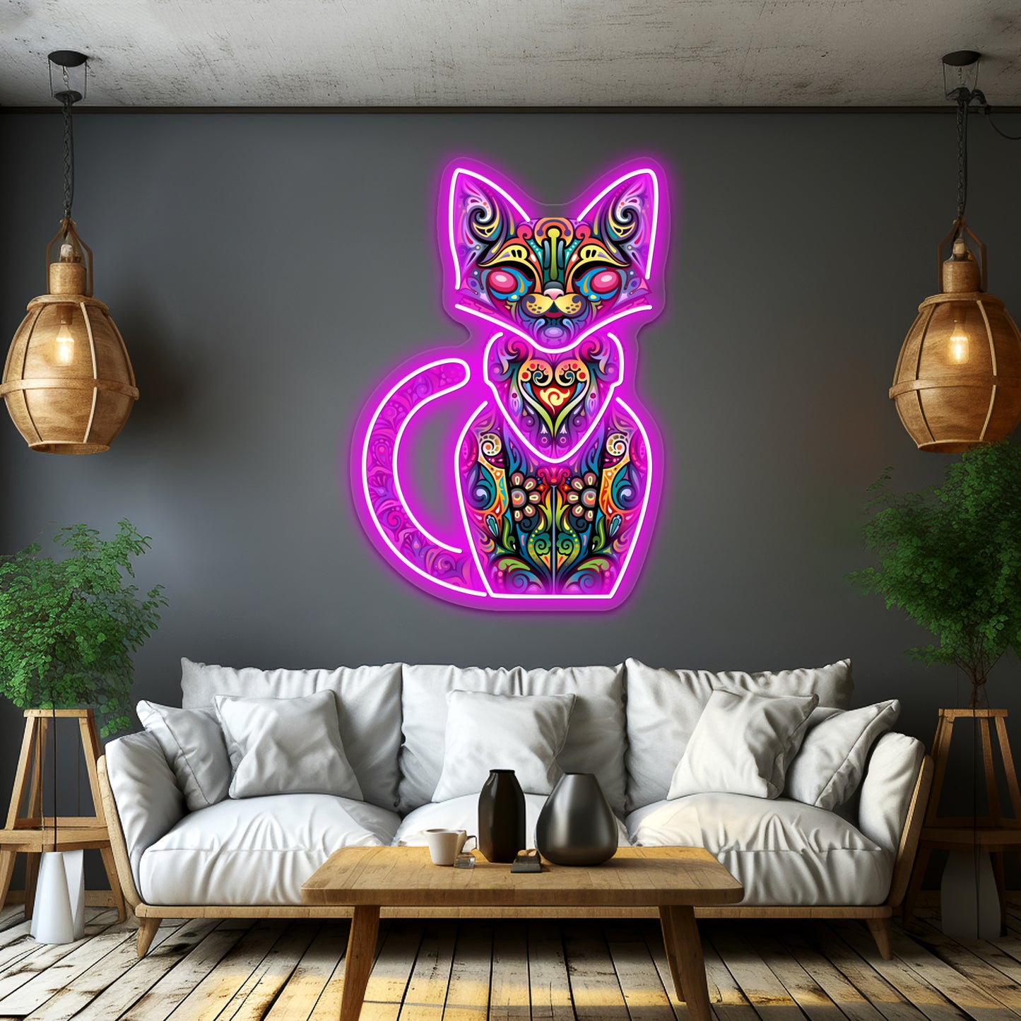 Abstract Art Cat Wall Artwork Neon Signs