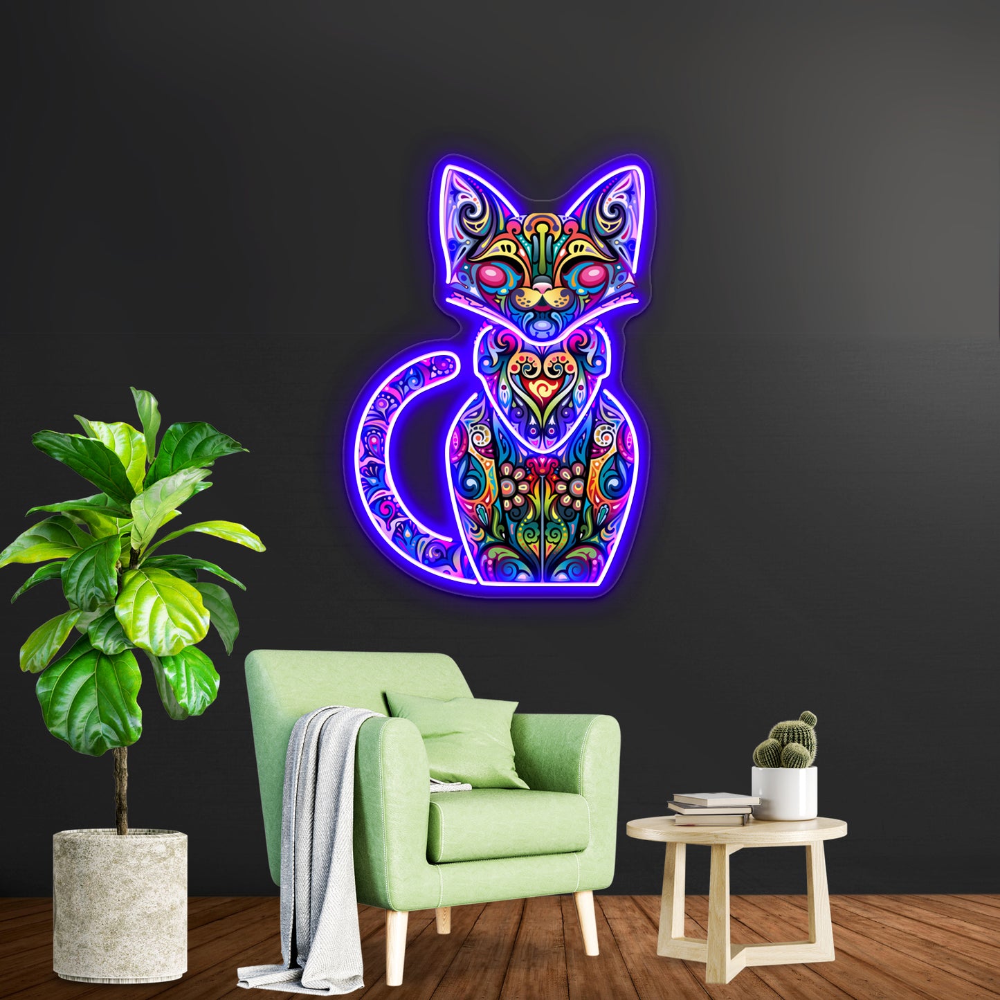 Abstract Art Cat Wall Artwork Neon Signs