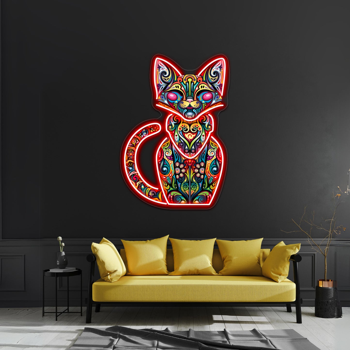 Abstract Art Cat Wall Artwork Neon Signs