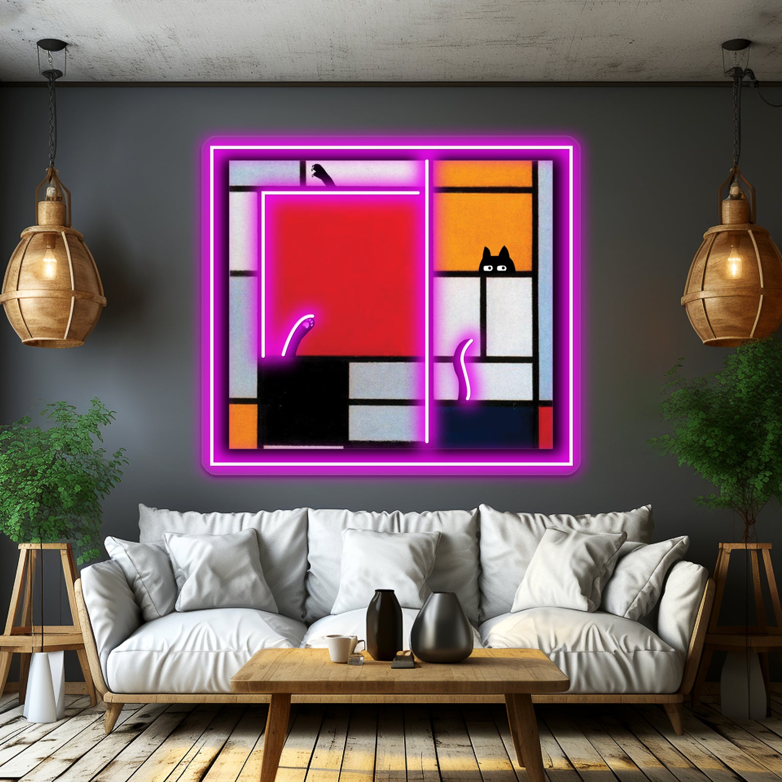 Abstract Art Plus Cat Wall Artwork Neon Signs | Shineneon