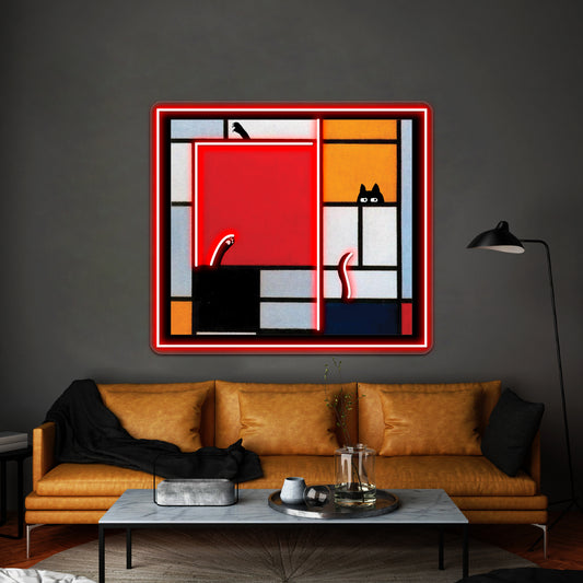 Abstract Art Plus Cat Wall Artwork Neon Signs