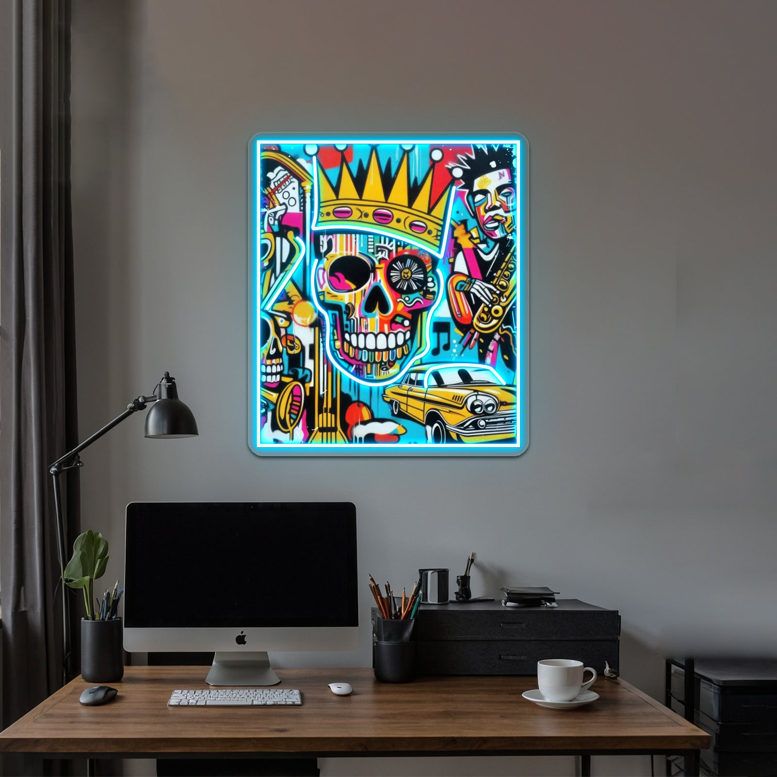 Abstract Dark Art Portrait Skull Crown Expressionism Wall Artwork Neon Signs | Shineneon