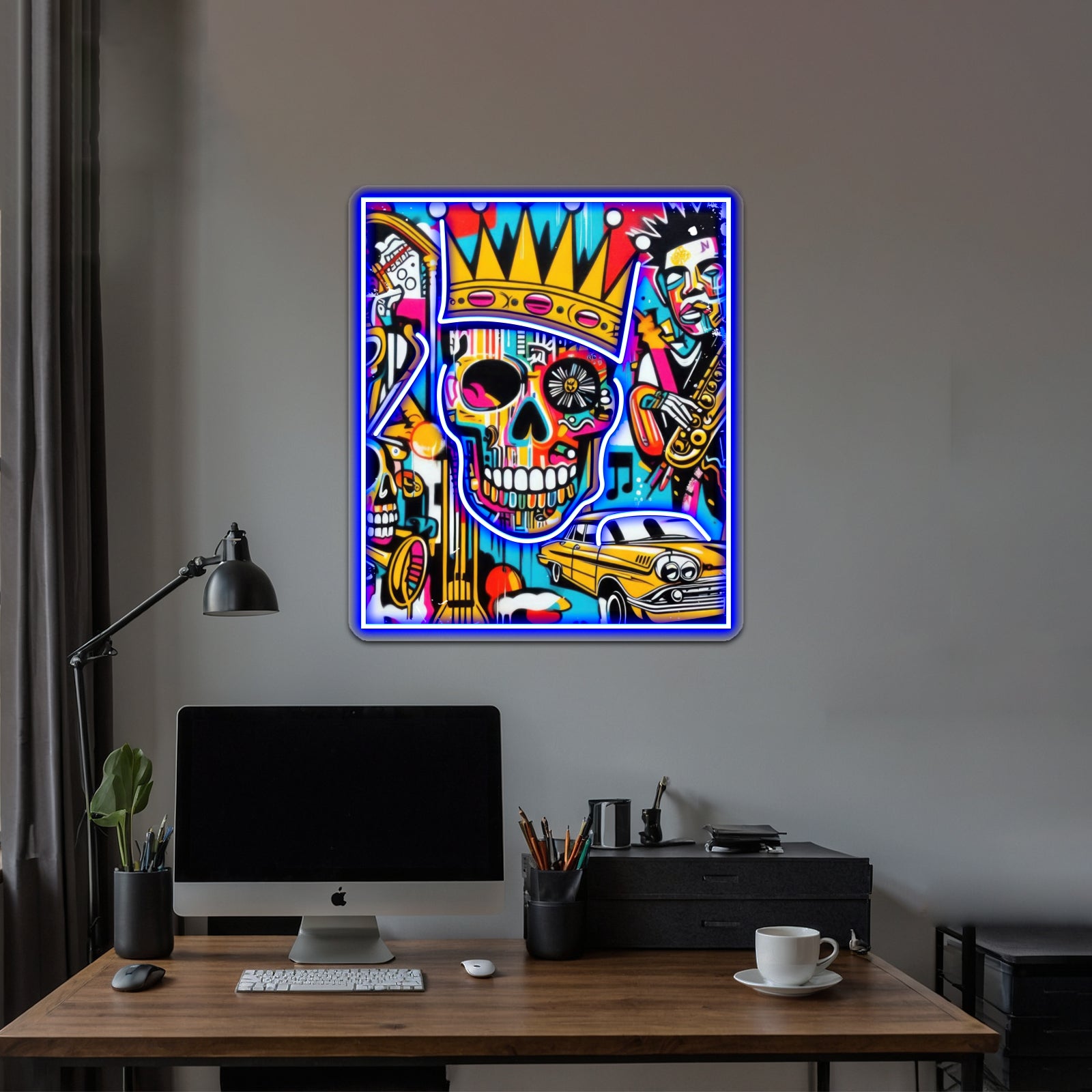 Abstract Dark Art Portrait Skull Crown Expressionism Wall Artwork Neon Signs | Shineneon