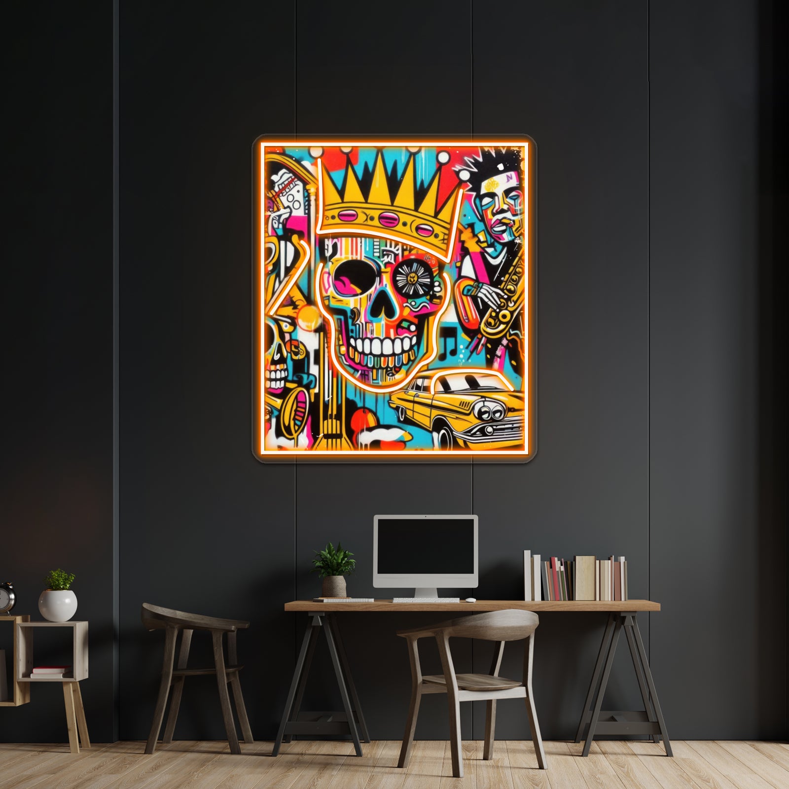 Abstract Dark Art Portrait Skull Crown Expressionism Wall Artwork Neon Signs | Shineneon