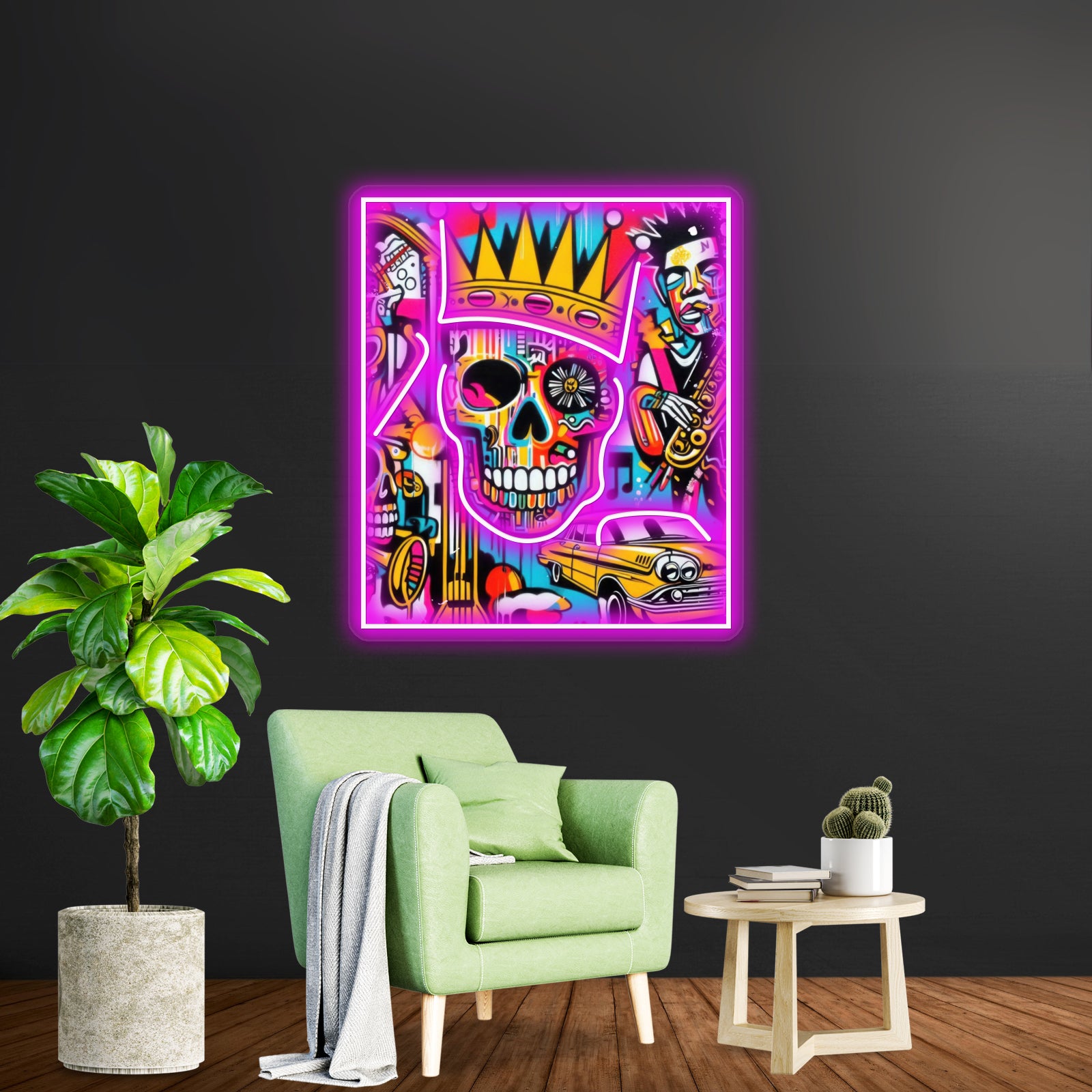 Abstract Dark Art Portrait Skull Crown Expressionism Wall Artwork Neon Signs | Shineneon