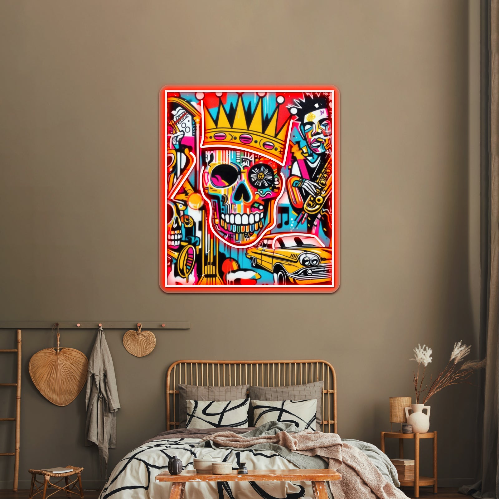 Abstract Dark Art Portrait Skull Crown Expressionism Wall Artwork Neon Signs | Shineneon