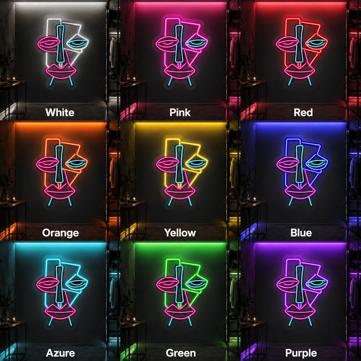 Abstract Face Color Neon Sign LED Neon Sign color grid