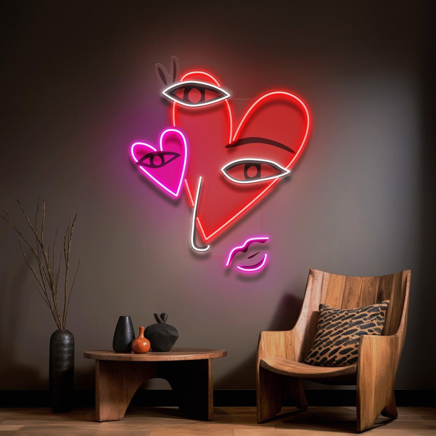 Abstract Face Hearts Uv Printed Led Neon Sign Artwork For Modern Home Decor | Shineneon