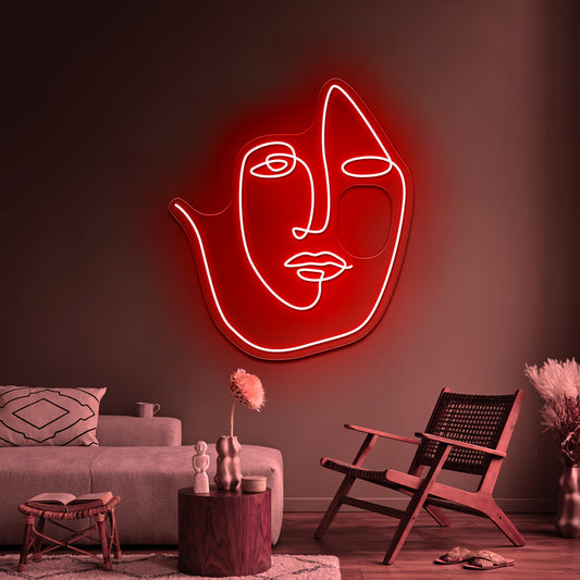 Abstract Face One Line Art Wall Artwork Neon Signs