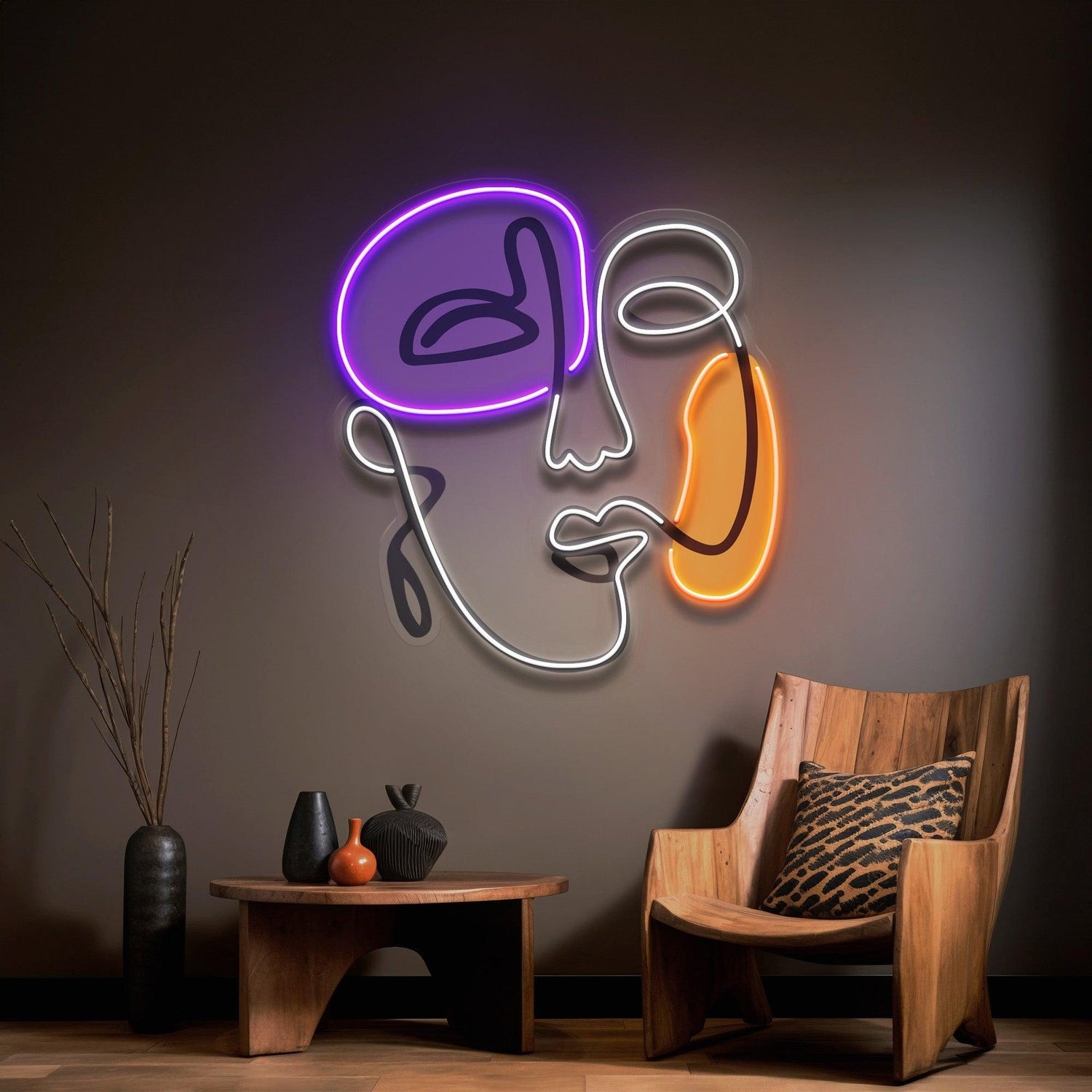 Abstract Face Purple-White-Orange Uv Printed Led Neon Sign For Retro Indoor Wall Decor | Shineneon