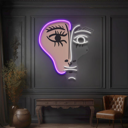 Abstract Face Purple-White Uv Printed Led Neon Sign For Art Studio Wall Decor | Shineneon