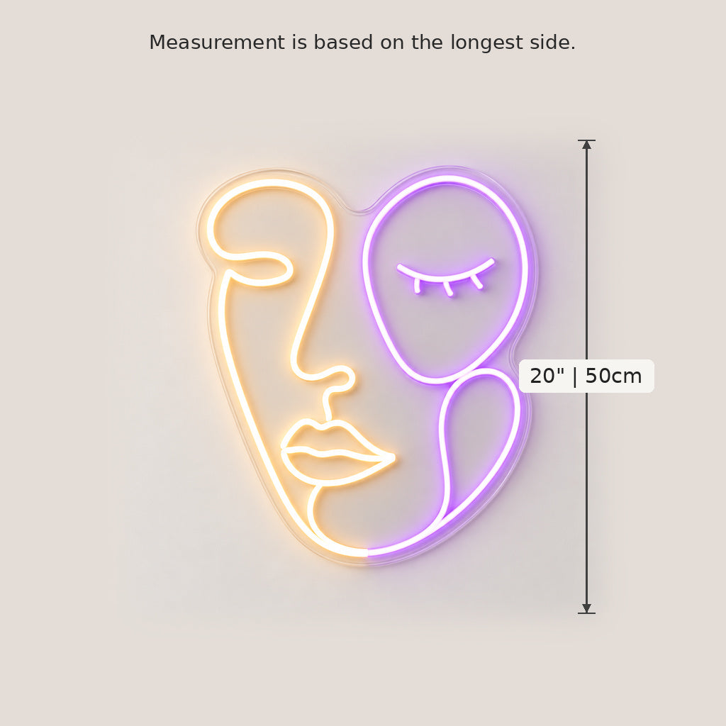 Abstract Faces Two Tone LED Neon Sign size guide