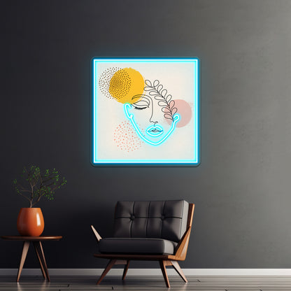 Abstract Female Face Leaf One Line Art Wall Artwork Neon Signs