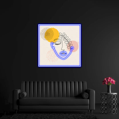 Abstract Female Face Leaf One Line Art Wall Artwork Neon Signs