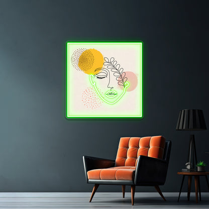 Abstract Female Face Leaf One Line Art Wall Artwork Neon Signs