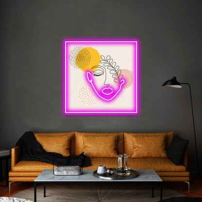 Abstract Female Face Leaf One Line Art Wall Artwork Neon Signs