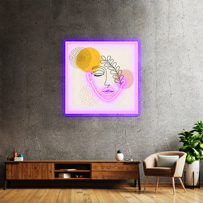 Abstract Female Face Leaf One Line Art Wall Artwork Neon Signs