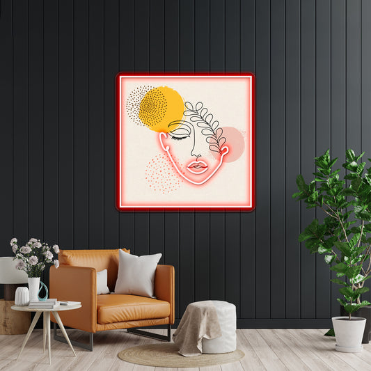 Abstract Female Face Leaf One Line Art Wall Artwork Neon Signs