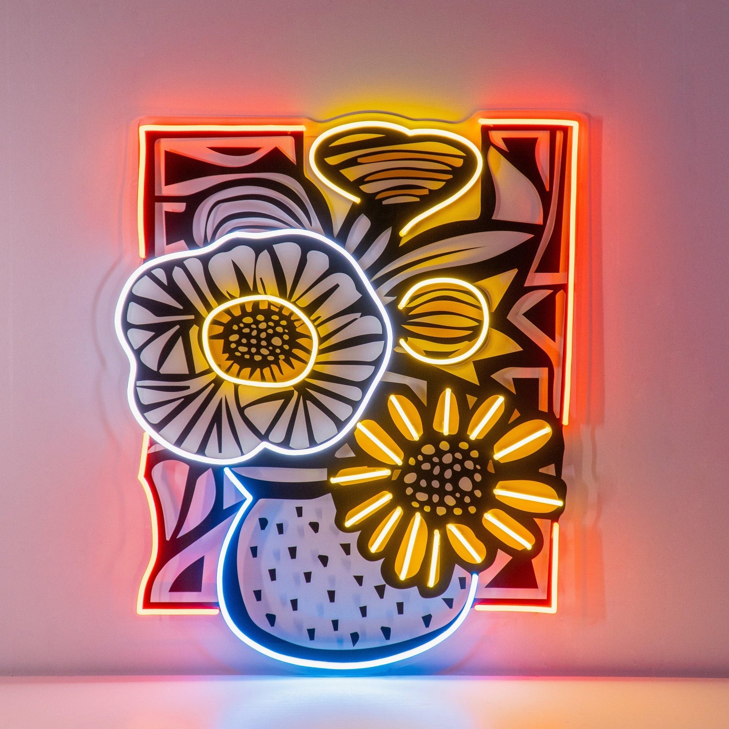 Abstract Flower Vase Uv Printed Led Neon Sign For Gallery And Home Decor | Shineneon