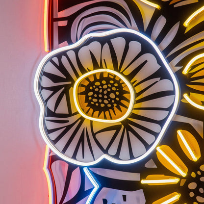 Abstract Flower Vase Uv Printed Led Neon Sign For Gallery And Home Decor | Shineneon